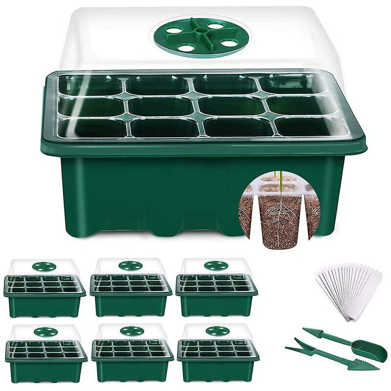 Mini Serre pour Plantes, 6 Pièces 72 Cellules Intérieure Plateau Semis Bac à semis Pépinière Boîte de Culture avec Couvercle et Ventilation Durables
