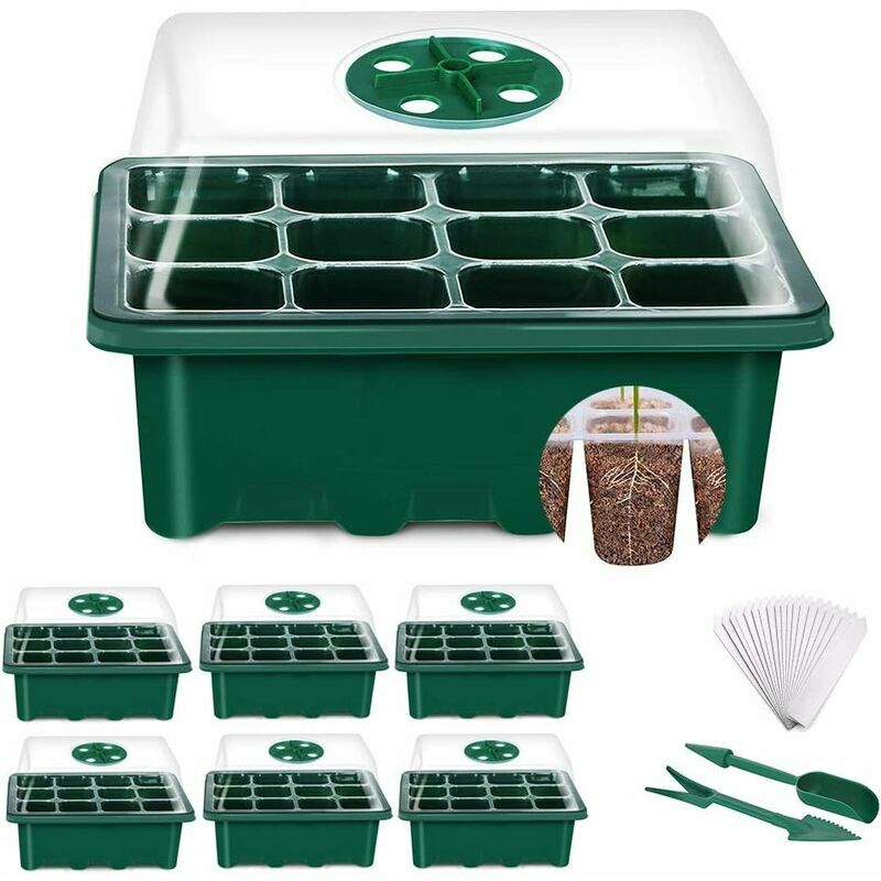 Alwaysh - Mini Serre pour Plantes, 6 Pièces 72 Cellules Intérieure Plateau Semis Bac à semis Pépinière Boîte de Culture avec Couvercle et Ventilation