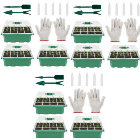 Mini Serre pour Plantes, 9 Pièces Grande Cellules Intérieure Plateau Semis avec couvercles , Bac à semis Pépinière Boîte de Culture Durables, Vert