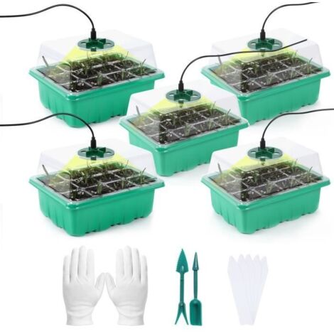 Mini Serre pour Plantes avec Lampe, 5 Pièces Serre Semis de Culture avec Contrôleur de Synchronisation Luminosité Réglable