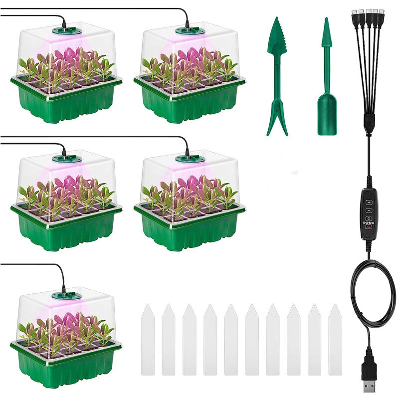 S-giant - Mini Serre pour Plantes, Bac à Semis, 5 Mini Serres de Culture Intérieur avec Lumière, Plateau de Semis pour Plantes Intérieur avec