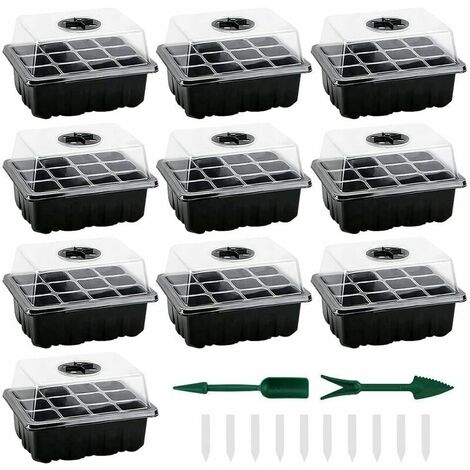 DECKON Mini Serre pour Semis, Lot de 10 Mini Serre pour Plantes 120 Cellules, Bac à Semis avec Plateau et Couvercle, Intérieure Plateaux de Semis Durables Boîte de Culture Démarrage de Semences