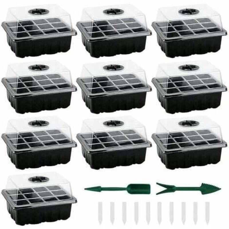 Mini serre pour semis, lot de 10 Mini serres pour plantes 120 cellules, plateau de semis avec plateau et couvercle, plateau de semis intérieur durable