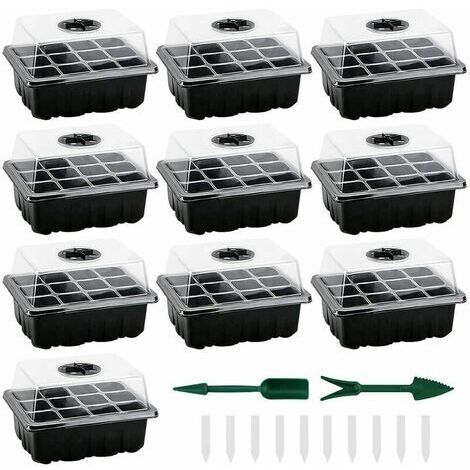 Mini Serre pour Semis, Lot de 10 Mini Serre pour Plantes 120 Cellules, Bac �� Semis avec Plateau et Couvercle, Int��rieure Plateaux de Semis Durables Bote de Culture D��marrage de Semences
