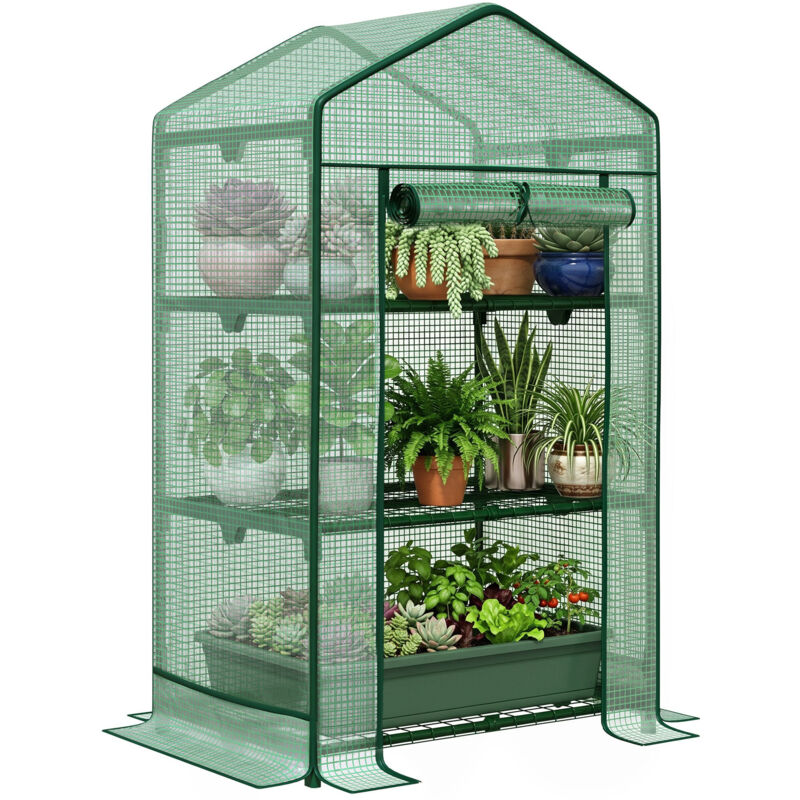 Mini-serre, serre à semis avec bâche et 3 étagères, porte enroulable, potager Mini-serre, serre à semis avec bâche et 3 étagères, porte enroulable, potager