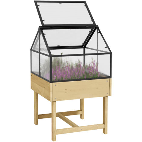 Mini serre sur pied double toit ouvrable acier sapin autoclave polycarbonate