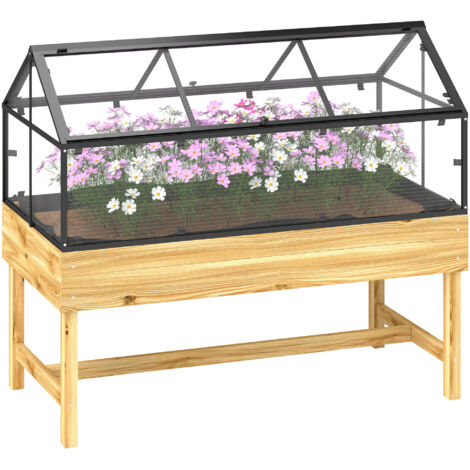 Mini Serre sur Pieds dim. 120L x 60l x 103H cm double toit ouvrable Panneaux de Polycarbonate, acier, Sapin traité