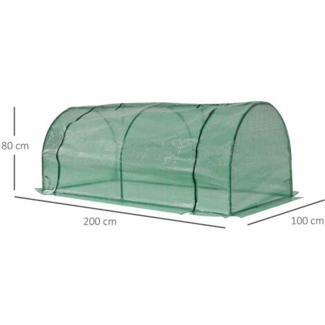 Mini serre tomates verte 2x1x0,8m acier PE, porte zippée pour potager et balcon