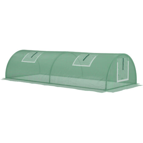 Mini Serre Tunnel Tomates 200x80x45 cm Acier PE Anti-UV Vert 4 Portes Filet Enroulable