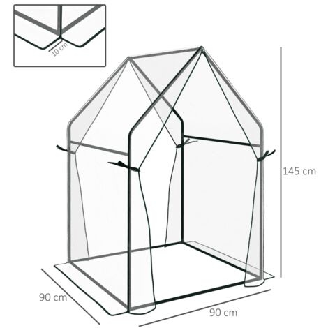 Mini serre verticale transparente 90x90x145cm, 2 portes enroulables bâche PE pour balcon