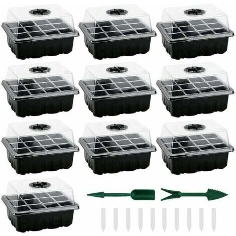 Mini serres pour semis, un ensemble de 10 mini serres pour semis, chacune avec 120 cellules pour semis, comprenant des plateaux et des couvercles pour semis, des plateaux de semis d'intérieur durables