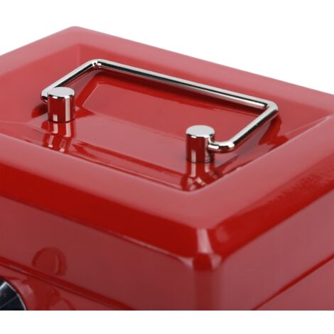 Mini-Sicherheitsbox mit Schlüsselschloss, silberfarbener Tresor (15,2 x 11,9 x 7,9 cm), rotes Metall, 620 g – 2 Schlüssel, multifunktional