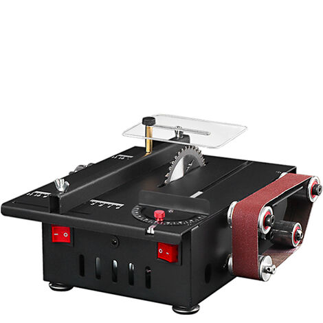 Mini sierra de banco de 150 W, lijadora de banda, sierra circular de mesa, velocidad variable, lijadora de banco de bricolaje
