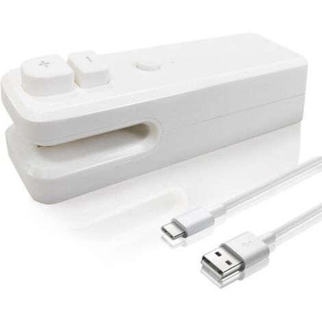 Mini sigillatrice sottovuoto, sigillatrice e taglierina sottovuoto portatile, sigillatrice termica ricaricabile 2 in 1 per sacchetti per alimenti, snack, frutta, biscotti freschi (bianco)