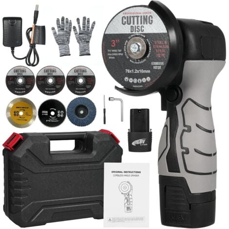 Mini smerigliatrice a batteria Zoternen, mini smerigliatrice angolare a batteria da 76 mm, smerigliatrice angolare a batteria con caricabatterie e 2 batterie, 7000 giri/min, 6 dischi da taglio per tag