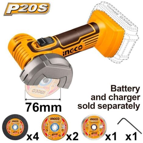 MINI SMERIGLIATRICE A DISCO 76mm A BATTERIA - SOLO CORPO - INGCO CAGLI76011