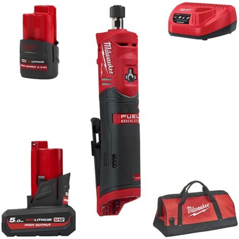 Mini smerigliatrice diritta M12 + Batt. 5Ah-2,5Ah Milwaukee M12FDGS-255B