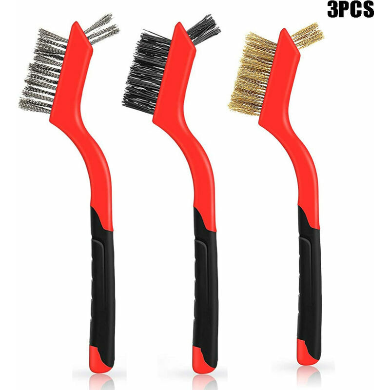 Image of Mini spazzola per pulizia filo da 3 pezzi, spazzole metalliche Betterlife, spazzola in ottone, mini spazzole in acciaio inossidabile con impugnatura