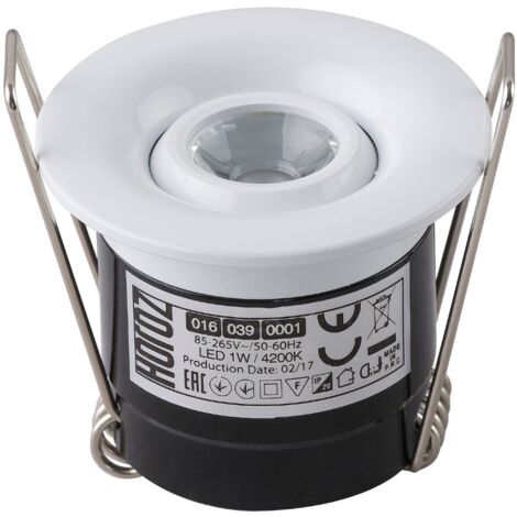 Mini spot LED orientable rond blanc 1W – Éclairage d'accentuation 20° – Tension 220-240V – Flux lumineux 70 lumens – Installation encastrable – Horoz Electric