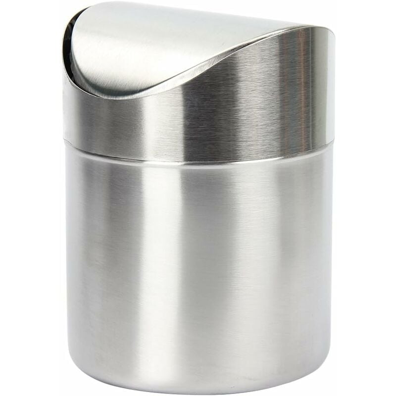 Mini Stainless Steel Trash Bin with Convenient Swing Lid for Office Table Car Bedroom Silver