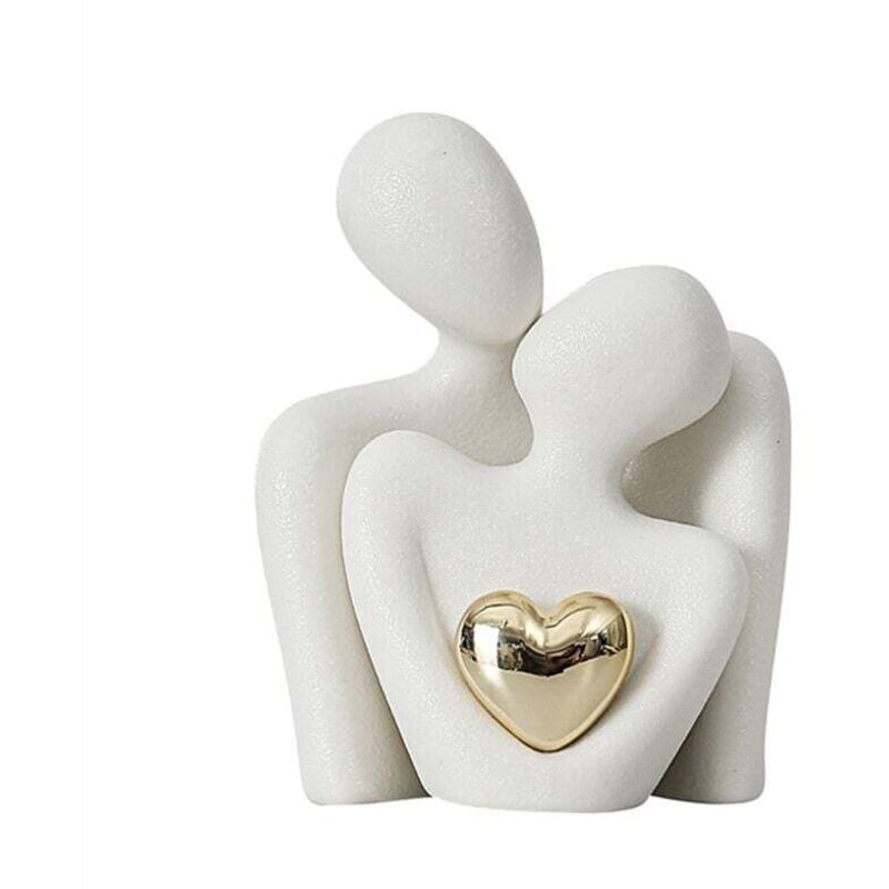 Mini Statue de Couple Meuble TV Décor Sculpture Abstraite Blanc A
