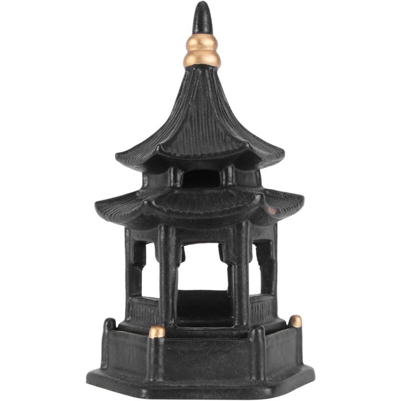 Mini statue japonaise zen décoration de jardin Pagode Tour Hexagone Tour Statue Sculpture Ornement Aquarium Bonsaï Paysage Cour Décoration Noir