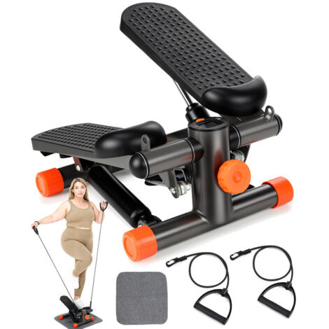 Mini Stepper mit Widerstandsbändern & LCD-Display, Kompaktes Trainingsgerät für Zuhause, Anzeige von Zeit, Kalorien & Schritten – Stabile Konstruktion bis 150 kg, Inklusive rutschfester Trainingsmatte
