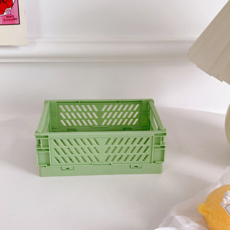 Mini Storage Basket Organiseur Compact Plastique Durable avec Poignée Green - Foldable Panier Polyvalent pour Fournitures Snacks Cosmétiques