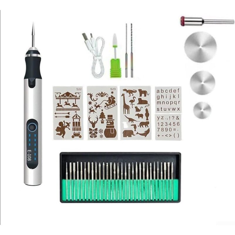 Mini stylo de gravure électrique portable sans fil rechargeable par USB - Mini stylo de gravure à faire soi-même - Outil rotatif pour sculpter du