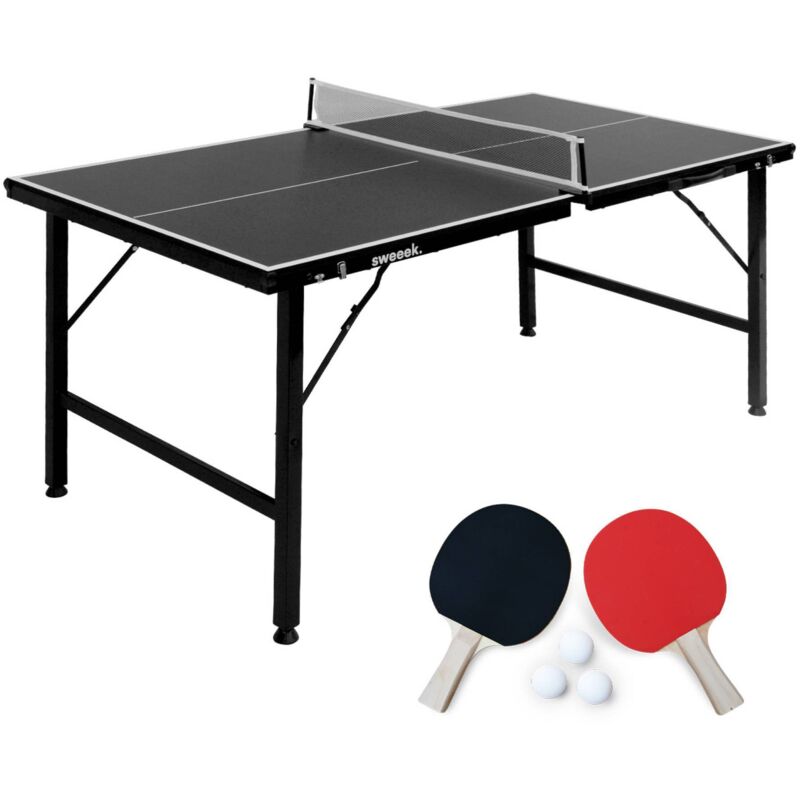Mini table de ping pong 150x75cm - table pliable INDOOR noir. avec 2 raquettes et 3 balles. valise de jeu pour utilisation intérieure. sport tennis