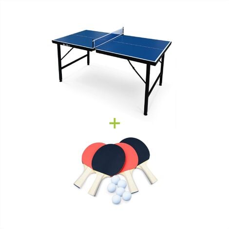 Mini table de ping pong 150x75cm - table pliable INDOOR bleue. avec 4 raquettes et 6 balles. valise de jeu pour utilisation intérieure. sport tennis de table - Bleu