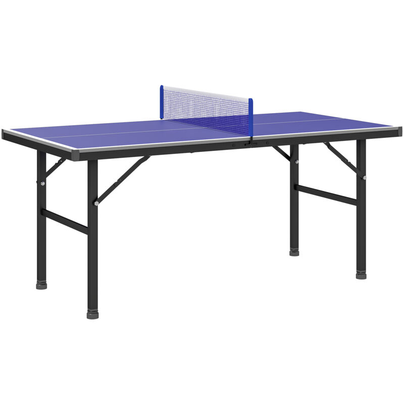 Mini table de ping pong pliable dim. 153 x 76 x 67 cm piètement antidérapant métal noir table mdf filet bleu