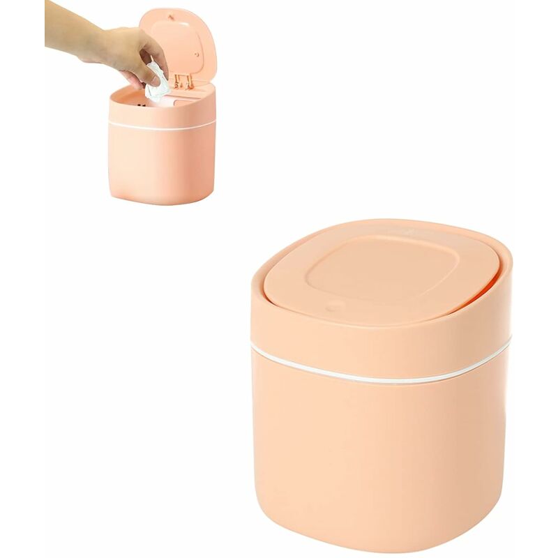 Mini Table Trash Can with Lid Small Bedroom Waste Paper Bin for Bathroom Kitchen Office Bedroom, Pink