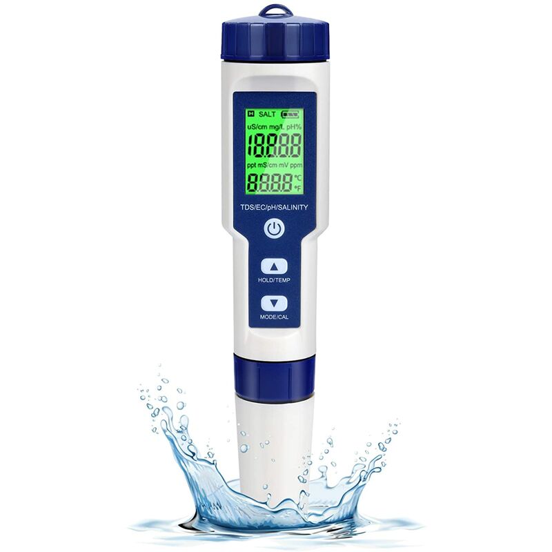 Boed - 5 in 1 Portable Water Quality Tester 9909PH Meter tds/ec Conductivity for Home Drinking, Swimming Pool and Aquarium, Laboratory