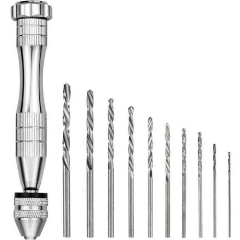 Mini taladro manual con 10 brocas espirales micro (0,8–3 mm), brocas espirales, mini taladro manual para modelos de madera de nogal, ámbar y olivo.