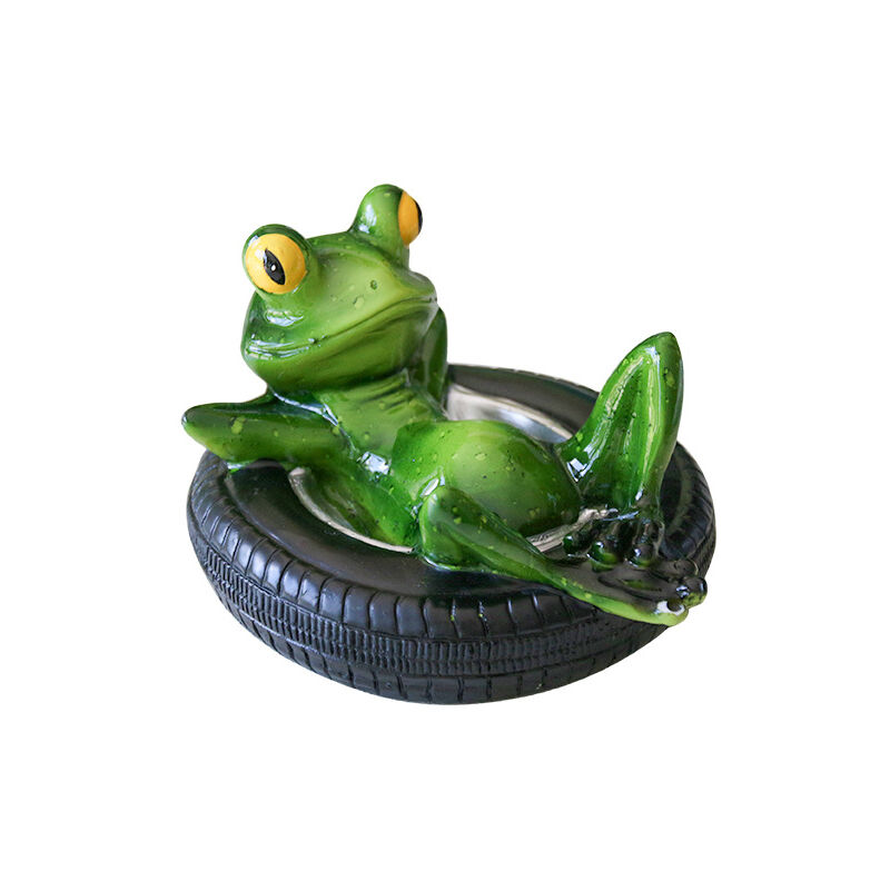 Mini étang de grenouille flottant décoratif avec fontaine solaire de jardin Mini étang de patio (grenouille sur pneu)