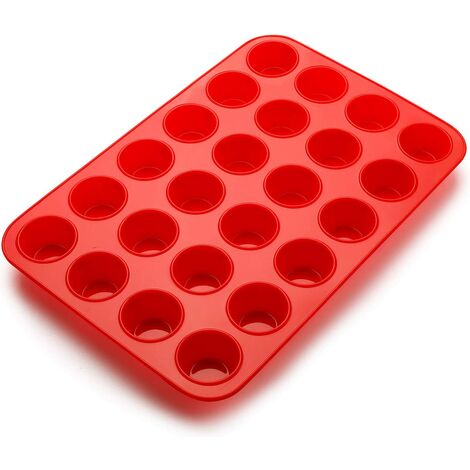 in silicone stampo per cupcake utilizzabile in lavastoviglie Mini teglia per muffin da 24 tazze riutilizzabile antiaderente stampo in silicone 34 x 23 x 2,5 cm rosso 