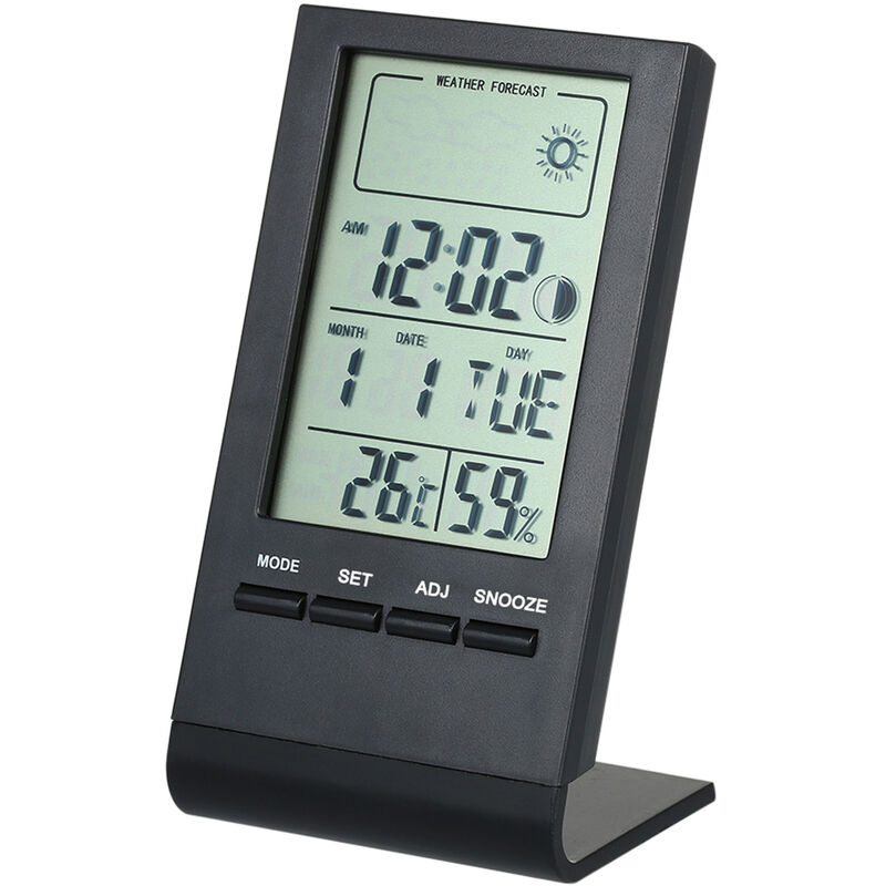 

Mini termometro digital Higrometro interior, reloj despertador Termohigrometro, con pantalla de valor minimo maximo,Negro