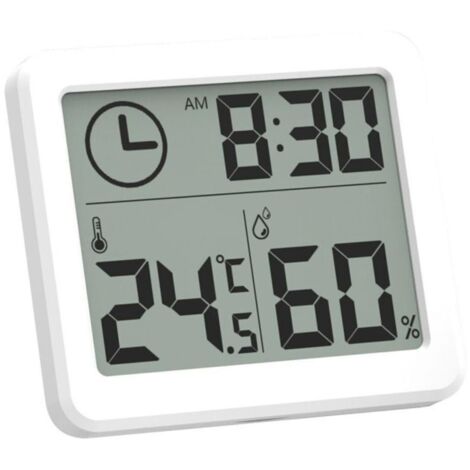 Mini termómetro digital para interiores, higrómetro portátil profesional con pantalla grande y reloj, termómetro blanco preciso, higrómetro para el hogar.