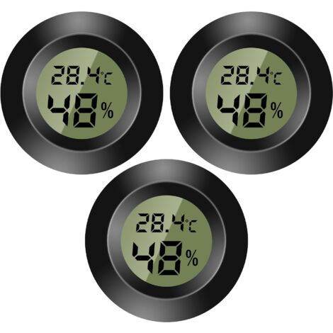 Mini termómetro digital para interiores (paquete de 3) - Monitor de temperatura y humedad - Higrómetro digital para habitación infantil, incubadora de guitarra, reptiles e invernaderos de coche - Negr