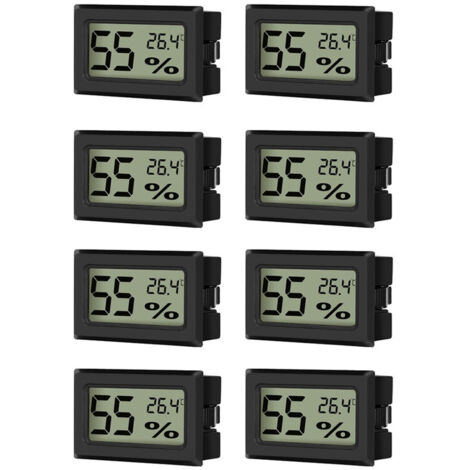 Mini termómetro e higrómetro (8 piezas), medidor de temperatura digital LCD, medidor de humedad para invernadero de escritorio, unidad de temperatura conmutable ℃/℉, negro