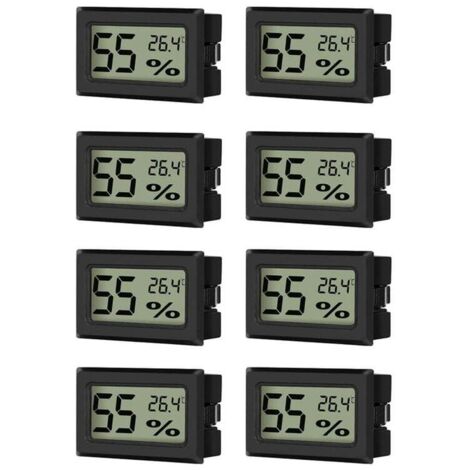 Mini termómetro higrómetro 8 piezas, medidor de temperatura digital LCD, medidor de humedad para invernadero de escritorio, unidad de temperatura conmutable ℃/℉, negro