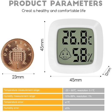 Mini termometro igrometro digitale, termometro per interni, monitor della temperatura per casa, ufficio, stanza dei bambini, spogliatoio (1 pz)