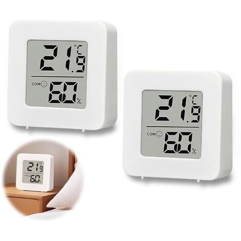 Mini termómetro LCD de 2 piezas, higrómetro digital, termómetro inalámbrico, medición de humedad para habitación de bebé, sala de estar, oficina e invernadero (blanco)