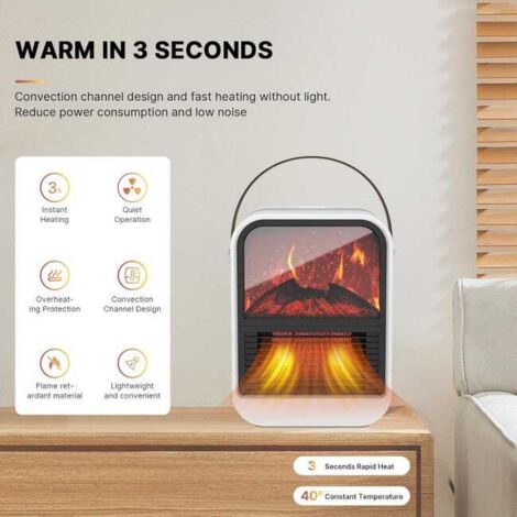 Mini termoventilatore a risparmio energetico, 1500 W, effetto camino elettrico, termoventilatore, [sicuro e silenzioso]
