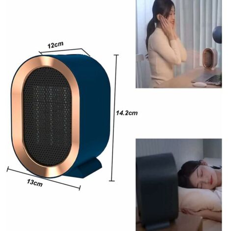 Mini termoventilatore in ceramica, riscaldatore elettrico PTC 800/1200W, riscaldamento rapido in 1 secondo, portatile, per casa, ufficio e bagno (blu) [Classe energetica A]