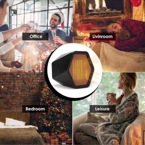 Mini termoventilatore PTC da 600 W, termoventilatore portatile verticale, 2 impostazioni di temperatura, protezione da surriscaldamento - Nero