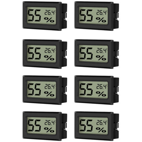 Mini thermomètre hygromètre 8 pièces, compteur de température numérique LCD, compteur d'humidité pour serre de bureau, unité de température commutable ℃/℉, noir