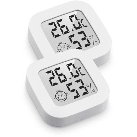 Mini Thermomètre Hygromètre Intérieur Digital à Haute Précision, Moniteur de Température et Humidimètre, Thermo Hygromètre Indicateur du Niveau de Confort (4.3cm4.3cm, blanc, 2)