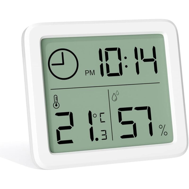 Mini Thermometre Interieur Numérique, Hygrometre Portable Professionnel à Grand Écran avec Horloge, Thermomètre Blanc Précis, Hygromètrepour la